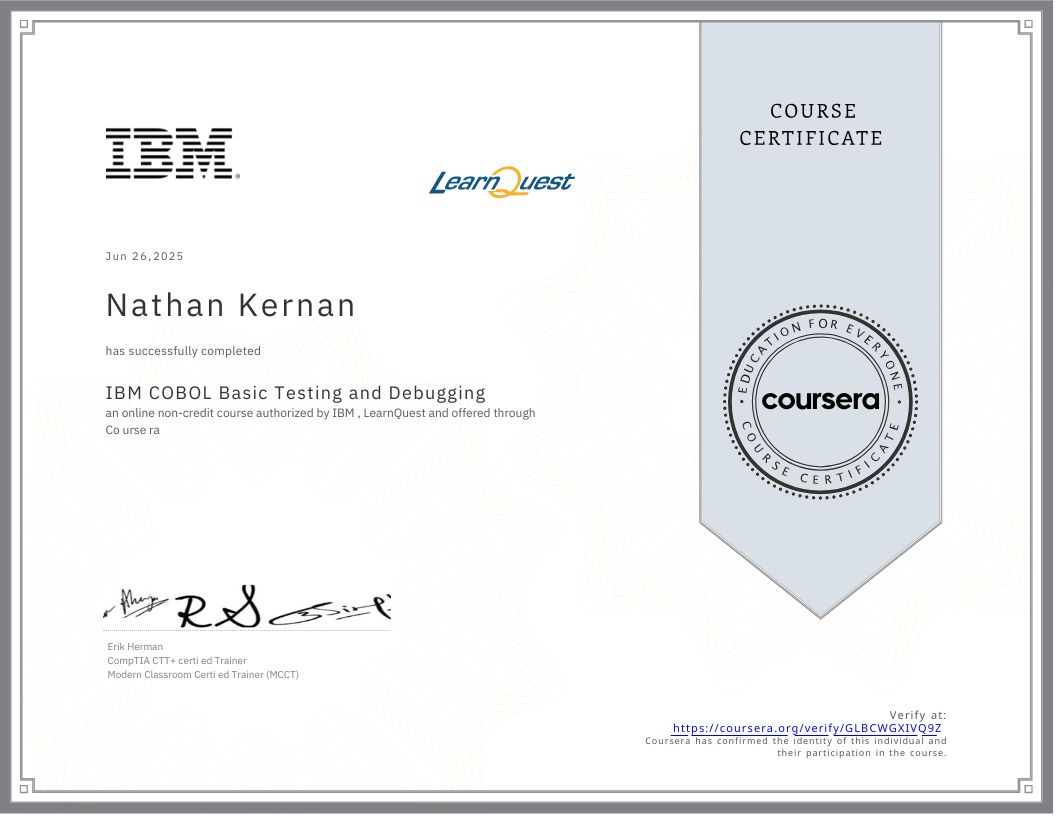 COBOL Certificate 8